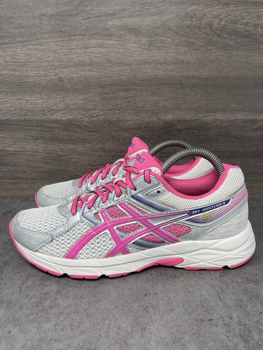 ASICS Gel Contend 3 Size 9 Womens Silver Pink Running Shoes T5F9N